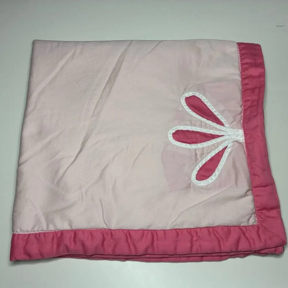 Serena & Lily Pink Baby Blanket Cotton Front White Plush Back Flower Leaf